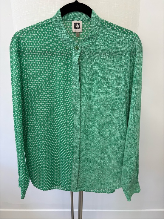 Anne Klein Tops - Anne Klein Green Mixed-Pattern Long Sleeve Shirt